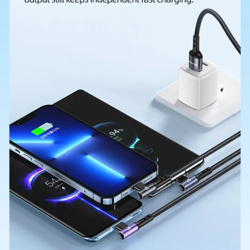 USAMS Fast Charging Cable US-SJ561 U80 3IN1 Right-angle 66W 1.2m